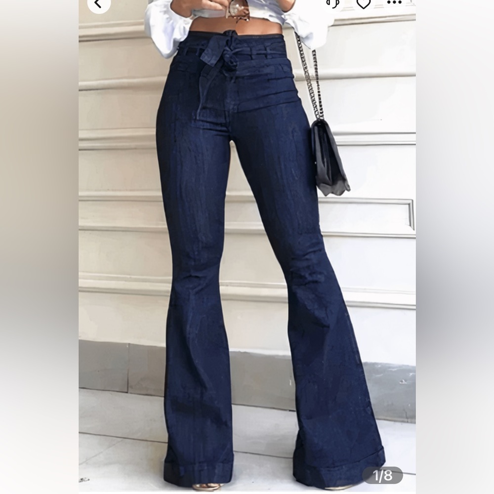 Brand new 90s vintage tie waist butt lifting flare jeans